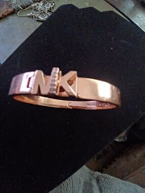 Michael Kors Rose Gold MK Logo Hinged Bangle Bracelet